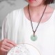Round Jade Peace Buckle Peony Flower Pendant Necklace