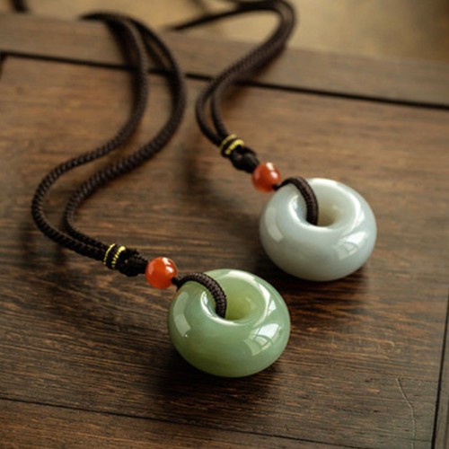 Round Jade Gray Jade Peace Luck Necklace Pendant