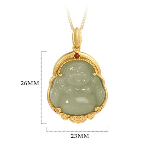 Sterling Silver Laughing Buddha Jade Luck Necklace