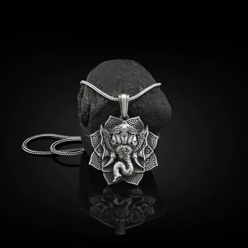 Pure Tin Ganesh Elephant Protection Amulet Necklace Pure Tin Ganesh Elephant Protection Amulet Necklace