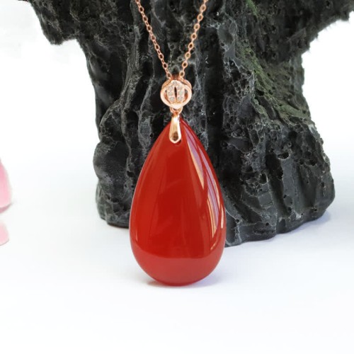 925 Silver Waterdrop Red Agate Confidence Necklace 925 Silver Waterdrop Red Agate Confidence Necklace
