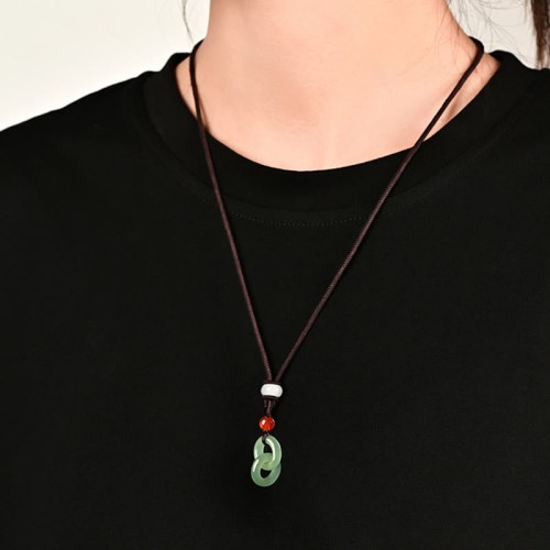 Natural Hetian Cyan Jade White Jade Double Peace Necklace