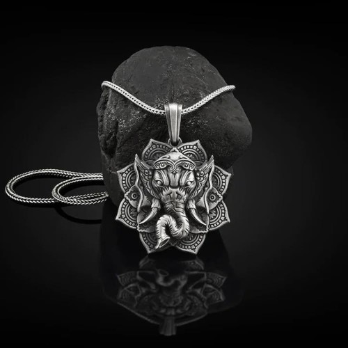 Pure Tin Ganesh Elephant Protection Amulet Necklace Pure Tin Ganesh Elephant Protection Amulet Necklace