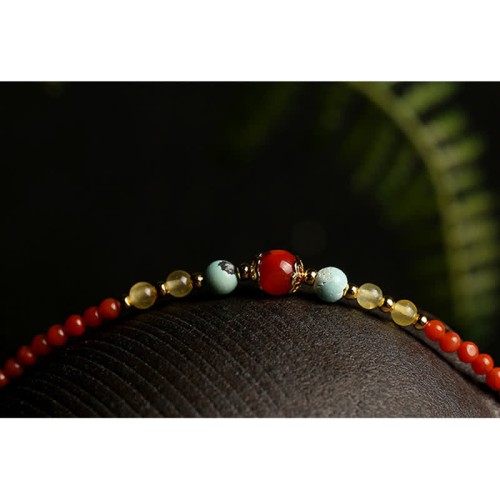 Red Agate Amber Peony Confidence Necklace Pendant