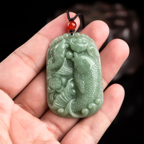 Jade Koi Fish Lotus Wealth Necklace