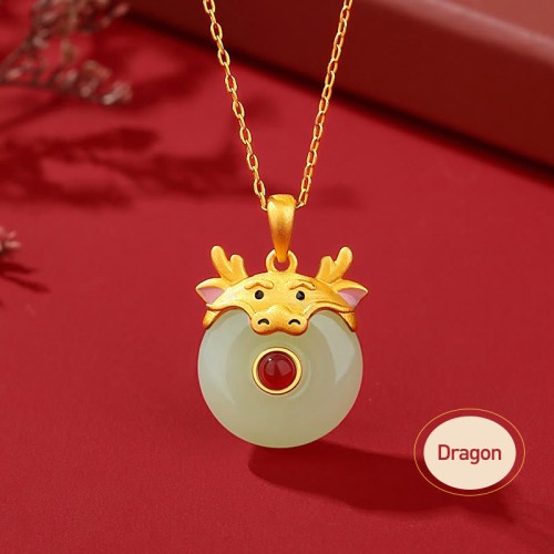 925 Sterling Silver Dragon Year Jade Protection Necklace Pendant 925 Sterling Silver Dragon Year Jade Protection Necklace Pendant