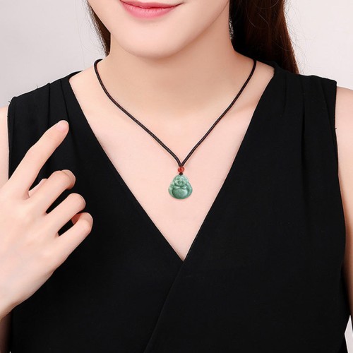 Laughing Buddha Cyan Jade Success Necklace Pendant Laughing Buddha Cyan Jade Success Necklace Pendant