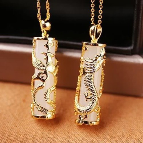 Jade Dragon Phoenix Copper Blessing Necklace Jade Dragon Phoenix Copper Blessing Necklace
