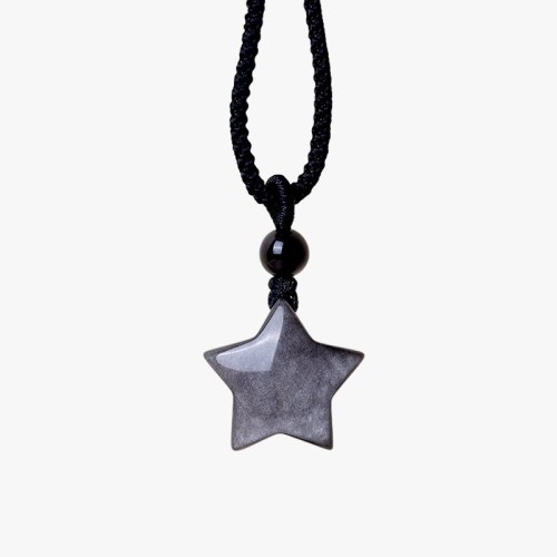 Natural Silver Sheen Obsidian Crescent Moon Protection Necklace