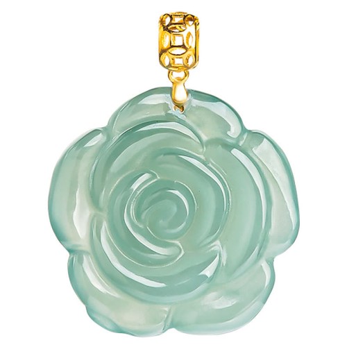 Gold Sterling Silver Natural Jade Rose Luck Necklace Gold Sterling Silver Natural Jade Rose Luck Necklace