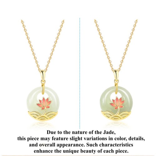 925 Sterling Silver Hetian White Jade Lotus Necklace