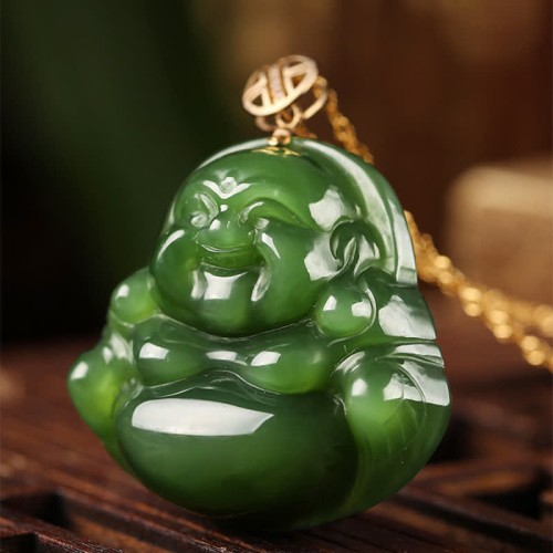 925 Silver Laughing Buddha Hetian Jade 18K Gold Necklace 925 Silver Laughing Buddha Hetian Jade 18K Gold Necklace