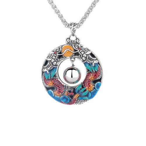 Dragon Year Colorful Bead Copper Protection Necklace Pendant Dragon Year Colorful Bead Copper Protection Necklace Pendant
