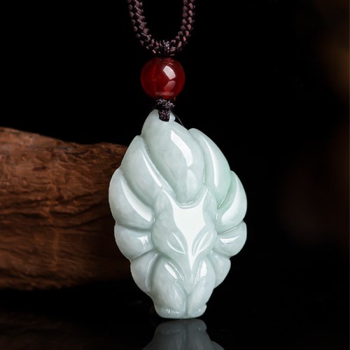 Natural Jade Nine-Tailed Fox Prosperity Necklace