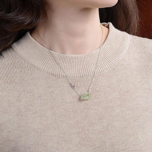 Sterling Silver Round Jade Prosperity Necklace Pendant Sterling Silver Round Jade Prosperity Necklace Pendant