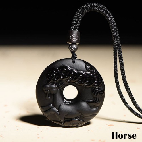 Black Obsidian Peace Buckle Strength Necklace Pendant Black Obsidian Peace Buckle Strength Necklace Pendant