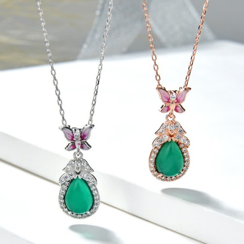 925 Silver Green Chalcedony Butterfly Courage Necklace 925 Silver Green Chalcedony Butterfly Courage Necklace