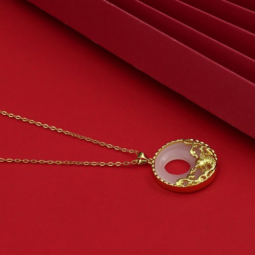 White Jade Koi Fish Titanium Steel Prosperity Necklace White Jade Koi Fish Titanium Steel Prosperity Necklace