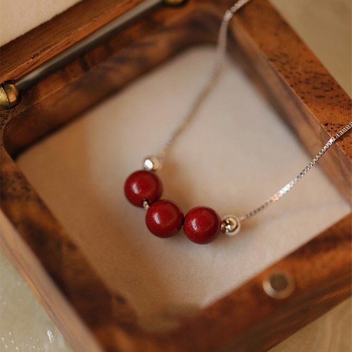 925 Sterling Silver Cinnabar Bead Calm Blessing Necklace 925 Sterling Silver Cinnabar Bead Calm Blessing Necklace
