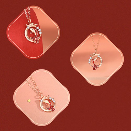 Sterling Silver Year of the Dragon Koi Fish Necklace Set
