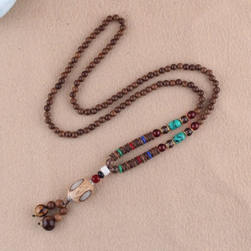 Wenge Wood Bodhi Seed Agate Elephant Protection Necklace Pendant