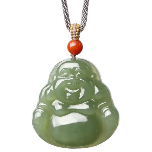 Laughing Buddha Hetian Jade Abundance Necklace