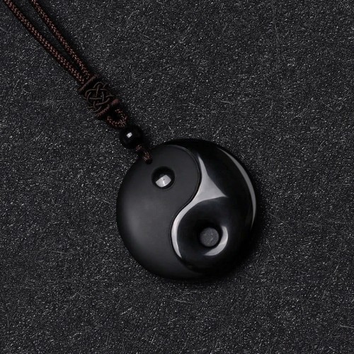 Black Obsidian Taoism Yin Yang Carved Necklace Black Obsidian Taoism Yin Yang Carved Necklace