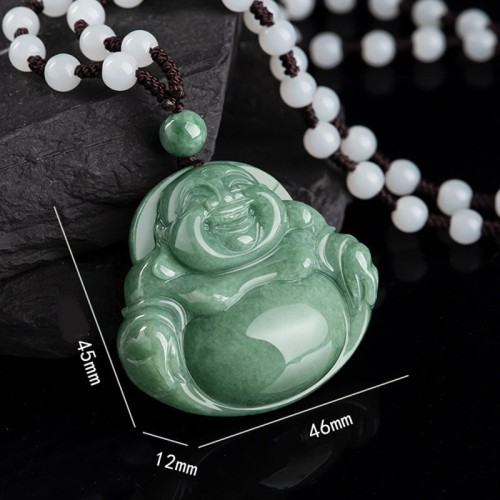 Laughing Buddha Cyan Jade Harmony Necklace Pendant Laughing Buddha Cyan Jade Harmony Necklace Pendant