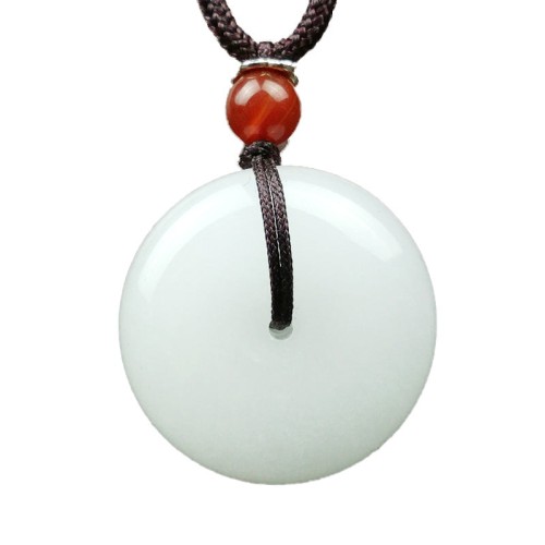 Round Hetian White Jade Peace Blessing Necklace