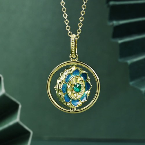 Sterling Silver Lotus Flower Enlightenment Rotatable Pendant Sterling Silver Lotus Flower Enlightenment Rotatable Pendant