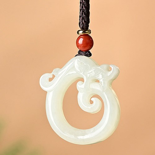 White Jade Cyan Jade Dragon Protection Necklace