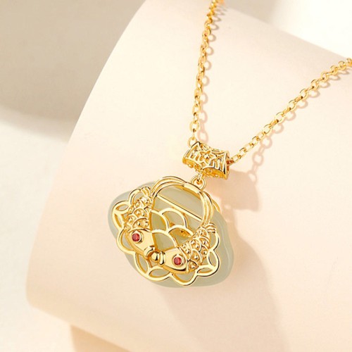 Sterling Silver Hetian Jade Koi Fish Wealth Necklace Sterling Silver Hetian Jade Koi Fish Wealth Necklace