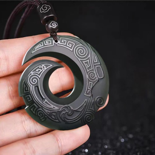 Hetian Cyan Jade Peace Buckle Necklace Pendant