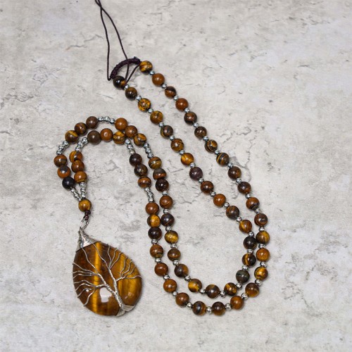Natural Tiger Eye Strength Beaded Pendant Necklace Natural Tiger Eye Strength Beaded Pendant Necklace