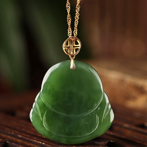 925 Silver Laughing Buddha Hetian Jade 18K Gold Necklace 925 Silver Laughing Buddha Hetian Jade 18K Gold Necklace
