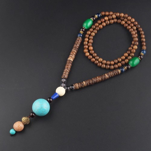 Tibetan Wenge Wood Bodhi Seed Agate Necklace Tibetan Wenge Wood Bodhi Seed Agate Necklace