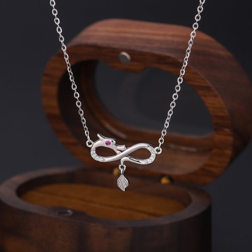 999 Silver Dragon Endless Knot Protection Pendant