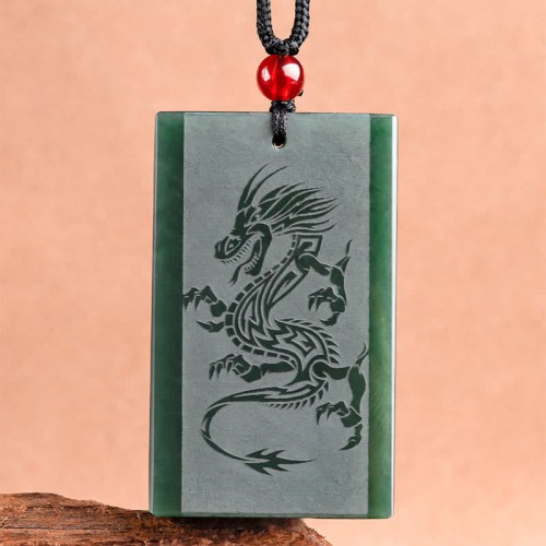 Hetian Cyan Jade Dragon Success Necklace Hetian Cyan Jade Dragon Success Necklace