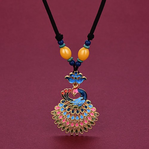 Peacock Amber Turquoise Agate Fortune Necklace