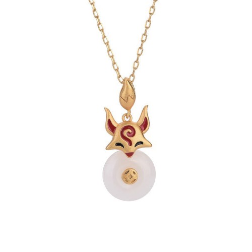 White Jade Fox Copper Coin Luck Necklace White Jade Fox Copper Coin Luck Necklace
