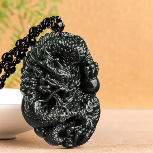 Hetian Cyan Jade Dragon Harmony Necklace Pendant Hetian Cyan Jade Dragon Harmony Necklace Pendant