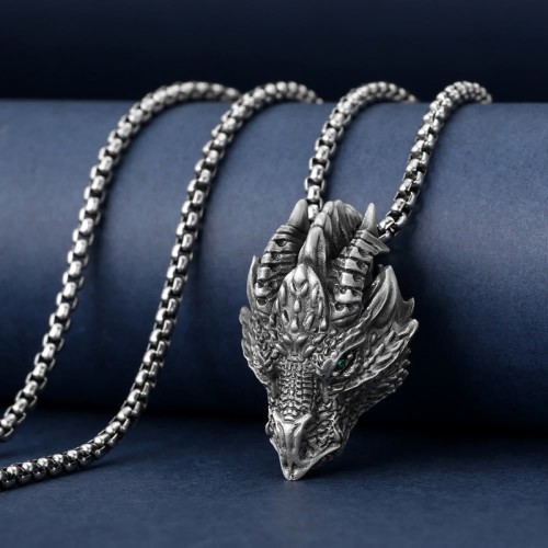 Pure Tin Dragon Head Protection Luck Necklace Pure Tin Dragon Head Protection Luck Necklace