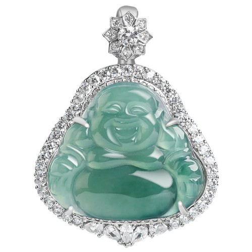 925 Sterling Silver Laughing Buddha Jade Luck Necklace Pendant