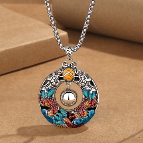 Dragon Year Colorful Bead Copper Protection Necklace Pendant Dragon Year Colorful Bead Copper Protection Necklace Pendant