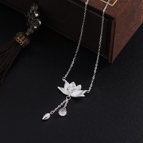 Sterling Silver Lotus Flower Enlightenment Necklace Pendant
