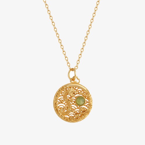 Sterling Silver Year of the Dragon Jade Luck Necklace Pendant