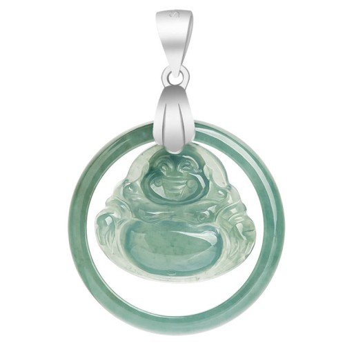 925 Silver Jade Round Laughing Buddha Necklace 925 Silver Jade Round Laughing Buddha Necklace