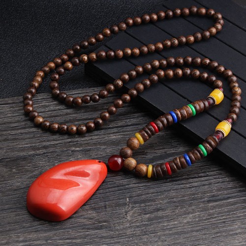 Tibetan Wenge Wood Bodhi Seed Agate Necklace Tibetan Wenge Wood Bodhi Seed Agate Necklace
