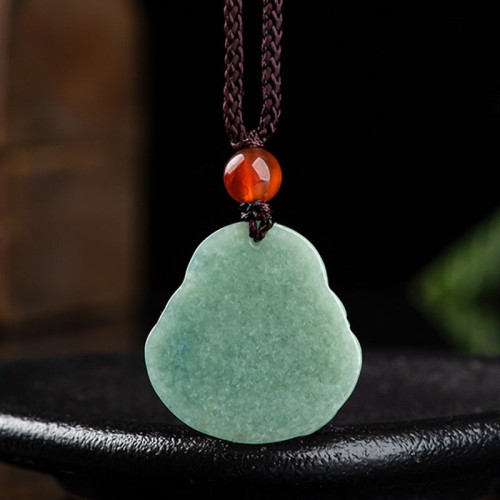 Laughing Buddha Cyan Jade Success Necklace Pendant Laughing Buddha Cyan Jade Success Necklace Pendant