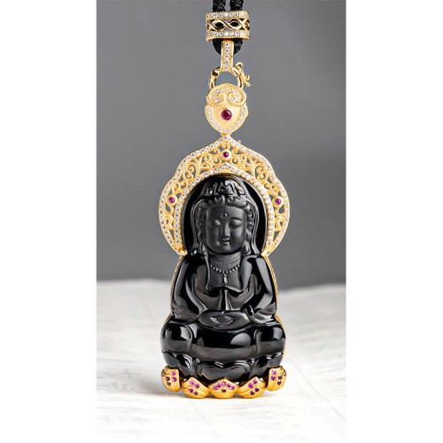 925 Sterling Silver Black Jade Kwan Yin Wealth Necklace 925 Sterling Silver Black Jade Kwan Yin Wealth Necklace